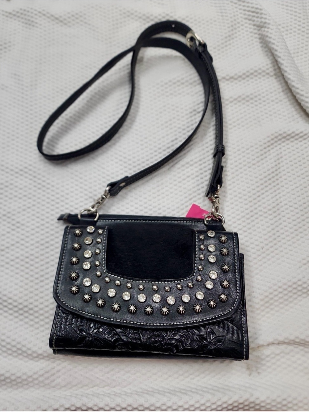 American West Black Studded Crossbody with Embossed Details